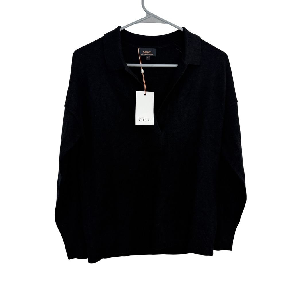 Quince Mongolian Cashmere Polo Sweater Womens Small Black Luxury Pullover NWT